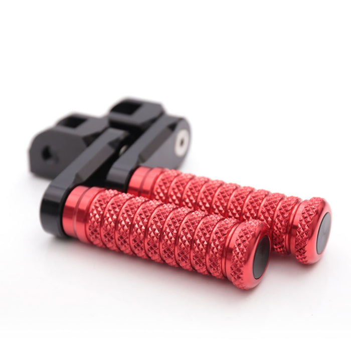 Front view of MC Motoparts 40mm extension foot pegs for Yamaha YZF R1 R3 R6 R25 R125 motorcycle, showcasing the lowered foot peg design.