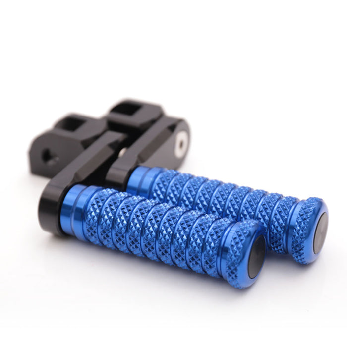 Front view of MC Motoparts 40mm extension foot pegs for Yamaha YZF R1 R3 R6 R25 and R125 motorcycle, showing sturdy metal construction