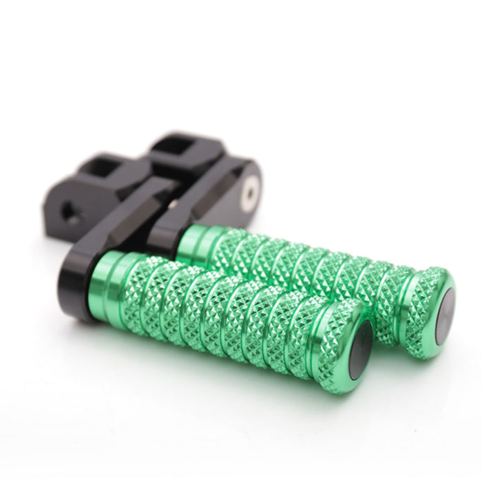 Front view of MC Motoparts 40mm extension foot pegs for Yamaha YZF R1 R3 R6 R25 R125 motorbikes, showing the sturdy design.