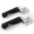 Black Yamaha motorcycle 25mm adjustable front foot pegs by MC Motoparts for YZF R1, R3, R6, R25, and R125 models.