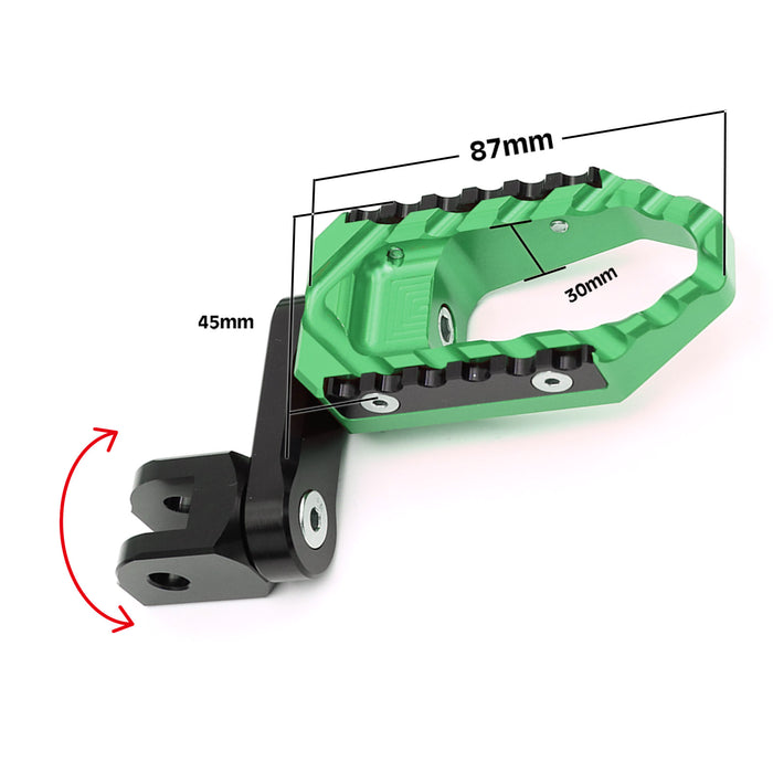 MC Motoparts 40mm extension foot pegs for Yamaha YZF R1 R6 R3, touring, multi-step adjustable, black aluminum, front view.