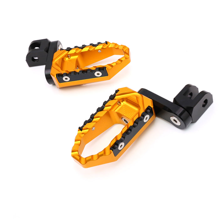 MC Motoparts 40mm extension foot pegs for Yamaha YZF R1, R6, R3 touring bikes, adjustable and multi-step for enhanced rider comfort.
