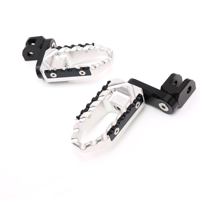 Front view of MC Motoparts 40mm extension foot pegs for Yamaha YZF R1 R6 R3, featuring multi-step adjustable design in black.