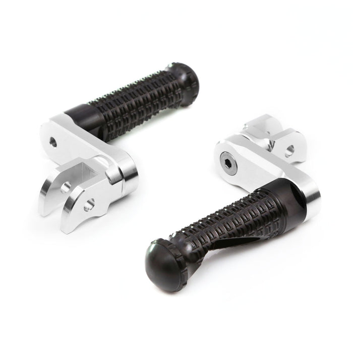 Black 40mm extension foot pegs for Yamaha YZF R6, R3, R1, R125, and R25 motorcycle, made by MC Motoparts, with adjustable design.