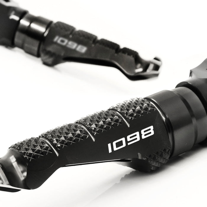 Fit Ducati 1098 EVO R S 07-09 Engraved Logo R-FIGHT Front Black Foot Pegs - MC Motoparts