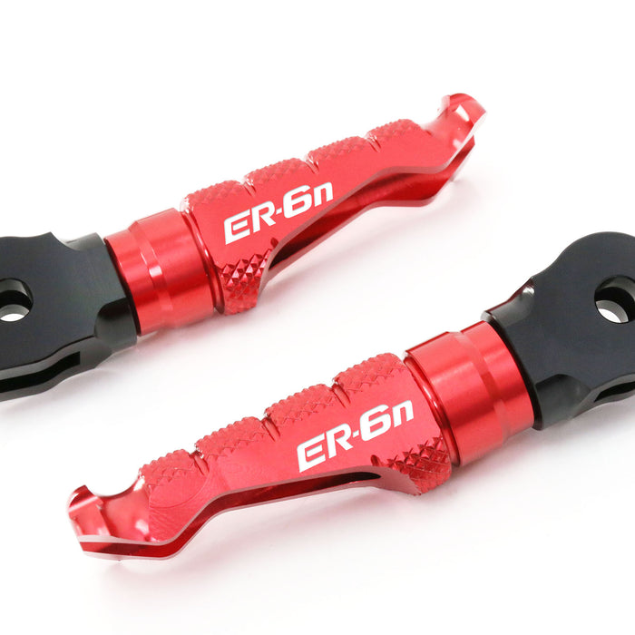 Front R-FIGHT foot pegs for Kawasaki ER-6N 2005-2016 by MC Motoparts, engraved logo, durable standard motorcycle foot pegs