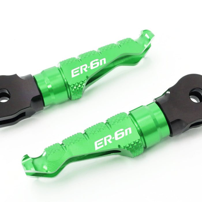 Front R-FIGHT foot pegs for Kawasaki ER-6N 2005-2016 by MC Motoparts, engraved logo, durable standard motorcycle foot pegs.