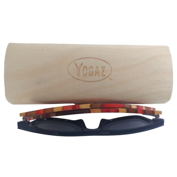 Handcrafted Bamboo Sunglasses with Maroon Stripe Polarized UV400 Lenses - YOGAZ