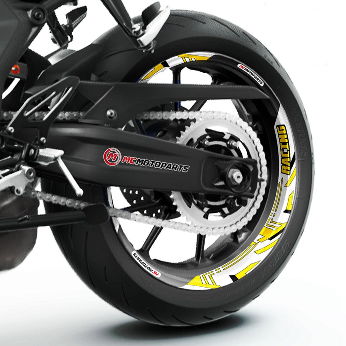 Honda CBR600RR 17-inch wheel stickers by StickerBao, removable 2-piece rim decals installed on front and rear wheels.