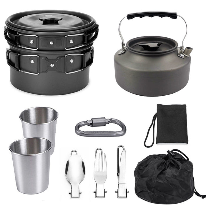 Batterie Cuisine Portable Aluminium Kit Camping Couverts 1,1L - Camp de Base Farzen