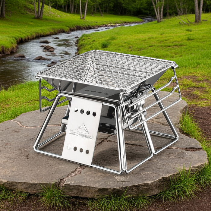 Barbecue Portable Pliable Acier Inoxydable Grille Antiadhésive - Camp de Base Farzen
