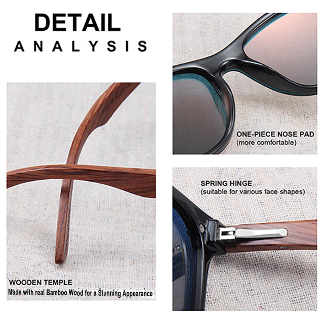 Real Bamboo Wood Polarized Sunglasses with Metal Arms - UV400 Cat 3 Lenses - YOGAZ