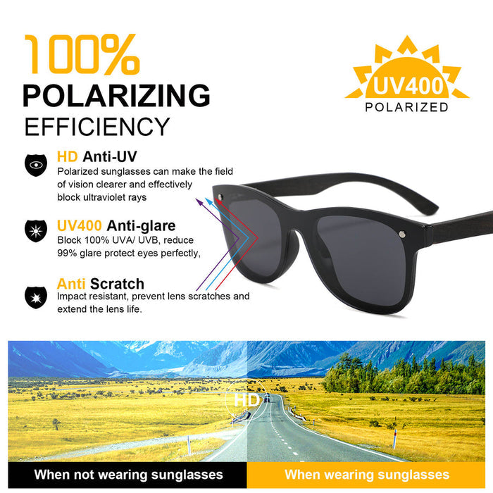 Real Bamboo Wood Polarized Sunglasses with Metal Arms - UV400 Cat 3 Lenses - YOGAZ