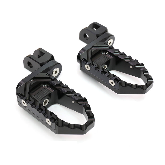 Rear 40mm extension touring foot pegs for Ducati 899 Panigale, black adjustable wide foot pegs by MC Motoparts.