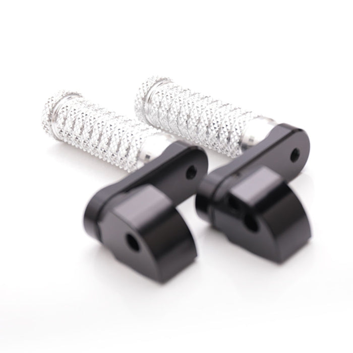 Black 40mm extension foot pegs for Harley Davidson Sportster Iron Dyna, adjustable pole style, by MC Motoparts.