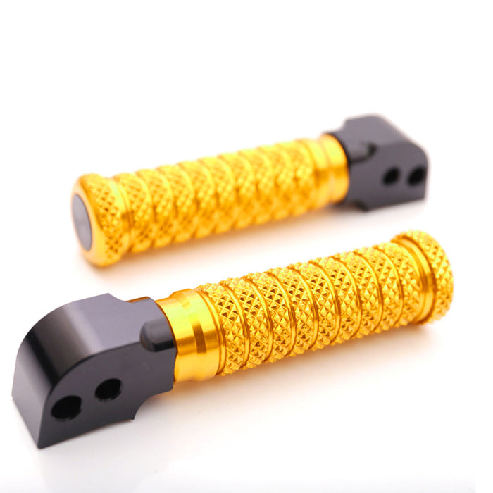 Rear Harley Davidson Sportster Iron Dyna pole foot pegs by MC Motoparts, standard black metal foot pegs with mounting hardware.