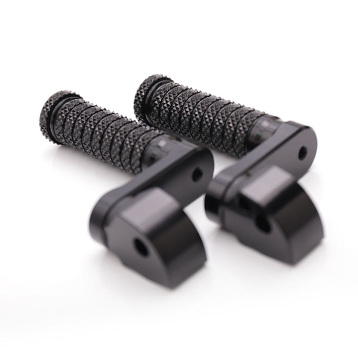 Rear 40mm adjustable extension foot pegs for Honda CBR1000RR and CBR600RR by MC Motoparts, black metal with mounting poles.