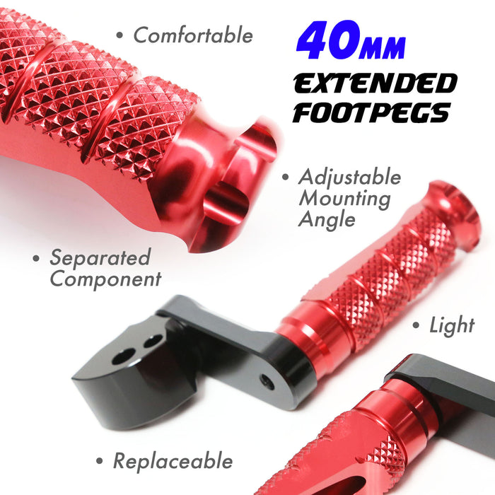 Rear 40mm adjustable extension foot pegs for Honda CBR1000RR and CBR600RR, by MC Motoparts, showing detailed metal construction.
