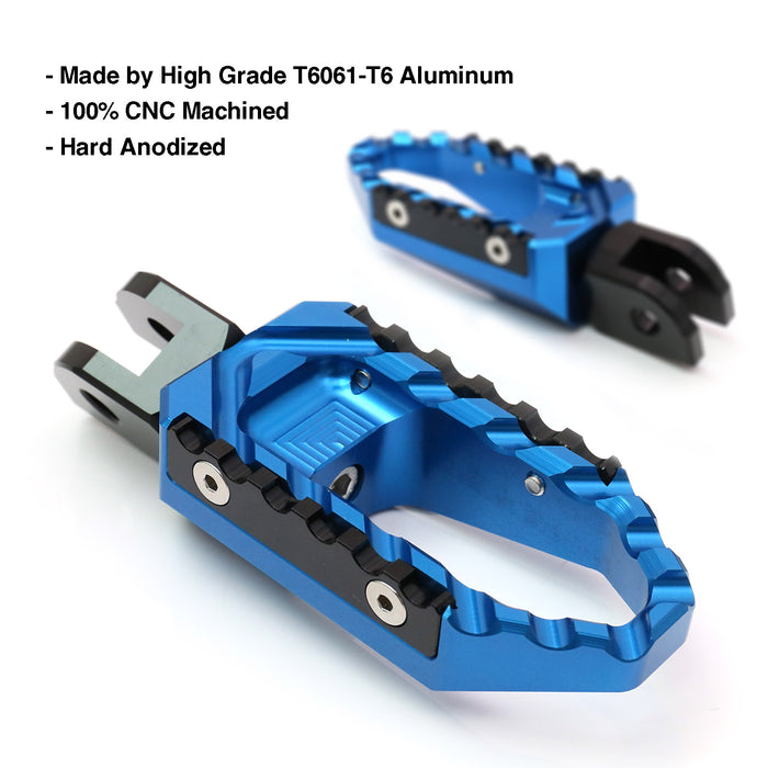 Rear MC Motoparts touring wide foot pegs for Honda CBR1000RR and CBR600RR motorcycle, standard foot pegs, black finish
