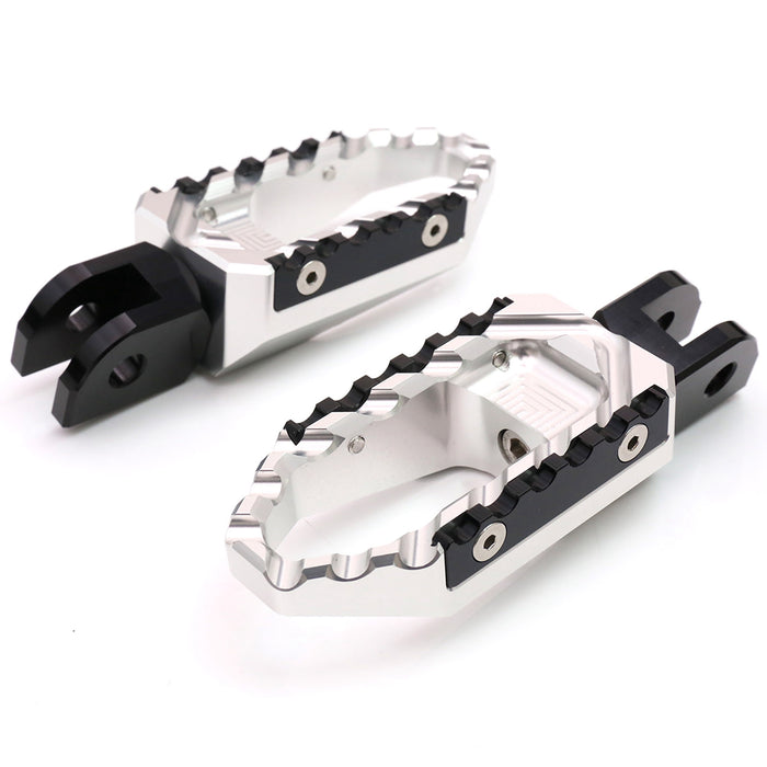 Rear standard touring wide foot pegs for Honda CBR1000RR and CBR600RR motorcycle by MC Motoparts, black metal construction.