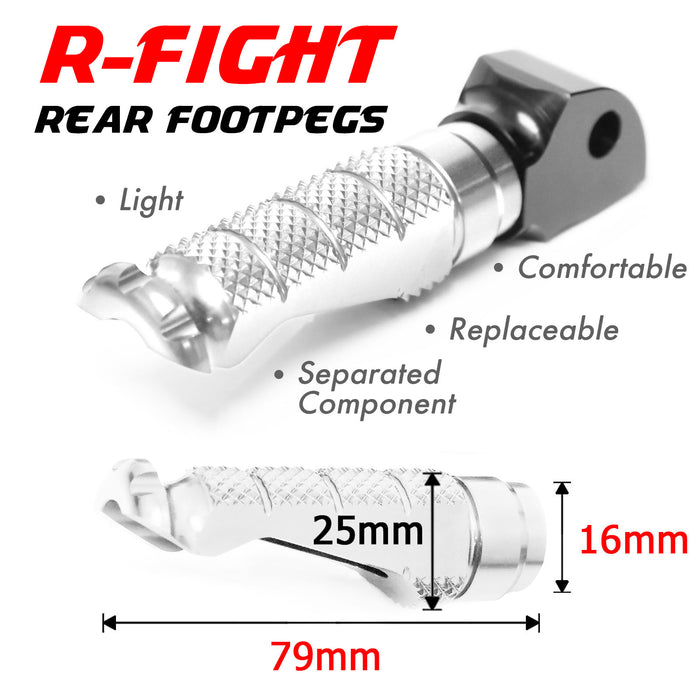 Rear Kawasaki ZX-6R ZX-9R Ninja 650 R-FIGHT standard foot pegs by MC Motoparts, showing detailed metal construction.