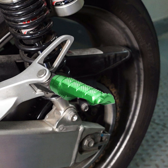 Rear standard foot pegs for Kawasaki ZX-6R, ZX-9R, Ninja 650 R from MC Motoparts, shown installed on motorcycle rear section.