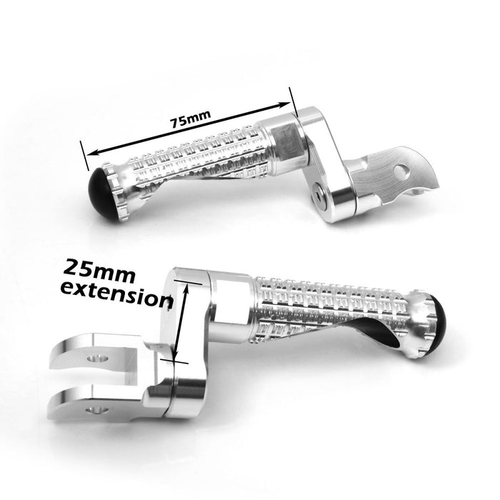 Rear 25mm extension foot pegs for Suzuki GSX-R 600 750 1000 by MC Motoparts, showing detailed metal construction and mounting points.