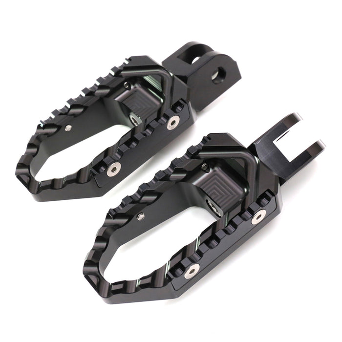 Rear touring wide foot pegs for Suzuki GSX-R 600 750 1000 by MC Motoparts, durable black standard foot pegs for motorcycle comfort.