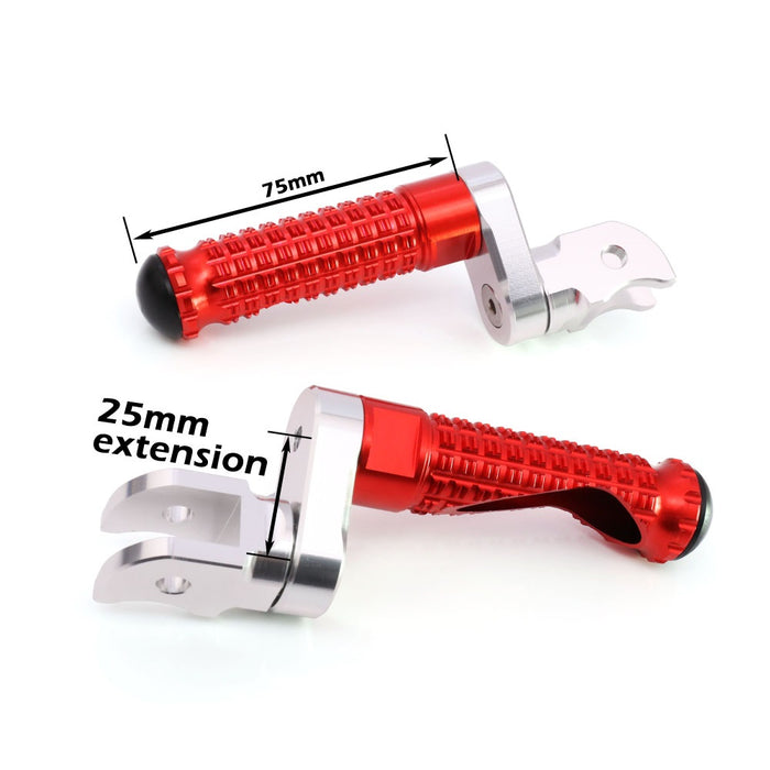 Rear 25mm adjustable M-PRO foot pegs for Suzuki SV650 and SV1000 motorcycles by MC Motoparts, showing detailed metal construction.