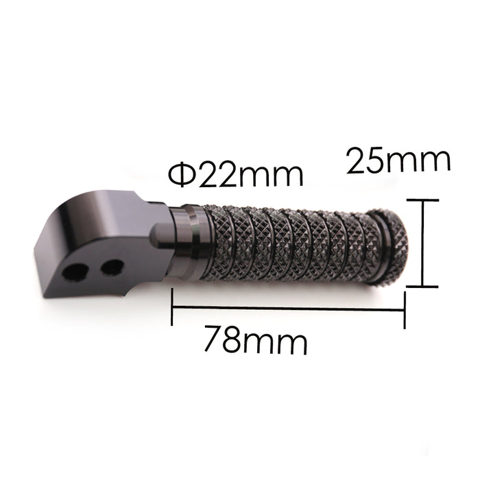 Rear black pole foot pegs for Kawasaki ZX-6R, ZX-9R, and Ninja 650 motorcycle by MC Motoparts, made for standard riding comfort.