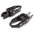 Rear MC Motoparts touring wide foot pegs for Suzuki SV650 and SV1000 motorcycle, standard foot pegs with black finish.