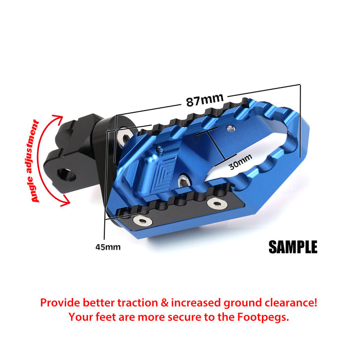 Rear 25mm adjustable touring wide foot pegs for Triumph Speed Four and Speed Triple by MC Motoparts, black finish.