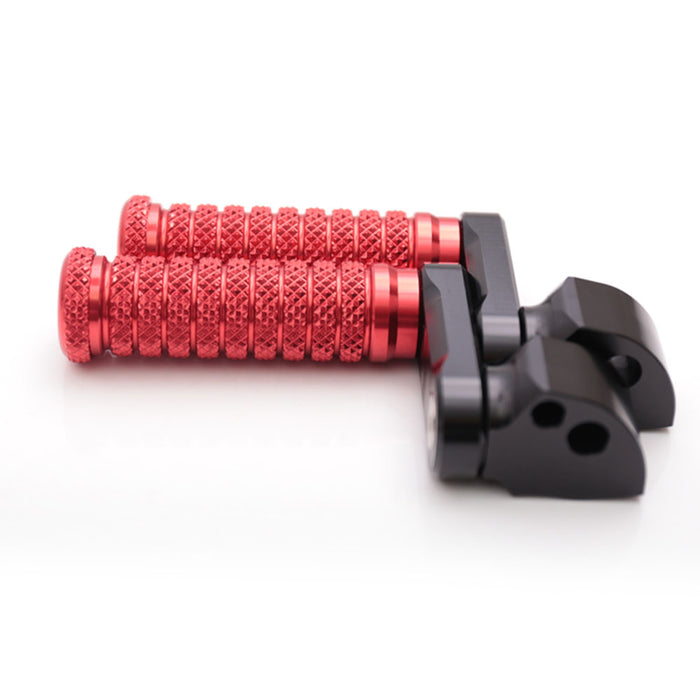 Black rear 40mm extension foot pegs for Triumph Speed Four Speed Triple by MC Motoparts, adjustable pole design.