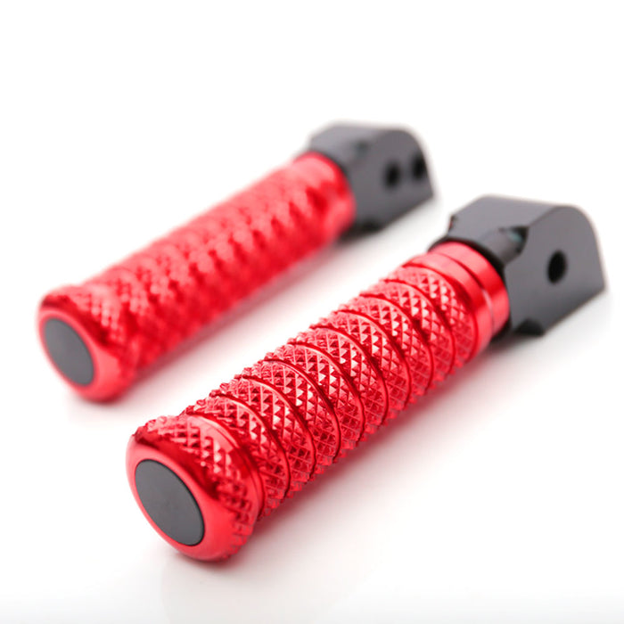 Rear Triumph Speed Four Speed Triple pole foot pegs by MC Motoparts, showing black standard motorcycle foot pegs with mounting brackets.