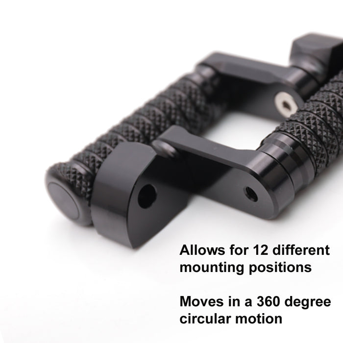 Black 40mm extension rear foot pegs for Yamaha XMAX TMAX 530 by MC Motoparts, adjustable pole design, detailed close-up shot.