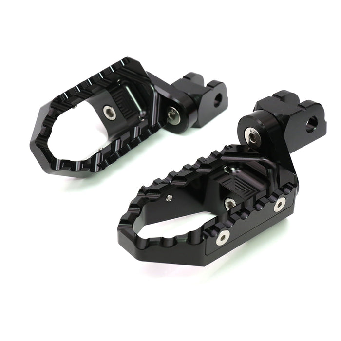 Rear 25mm extension foot pegs for Yamaha XMAX VMAX, MC Motoparts touring wide foot pegs with black finish and extended design.