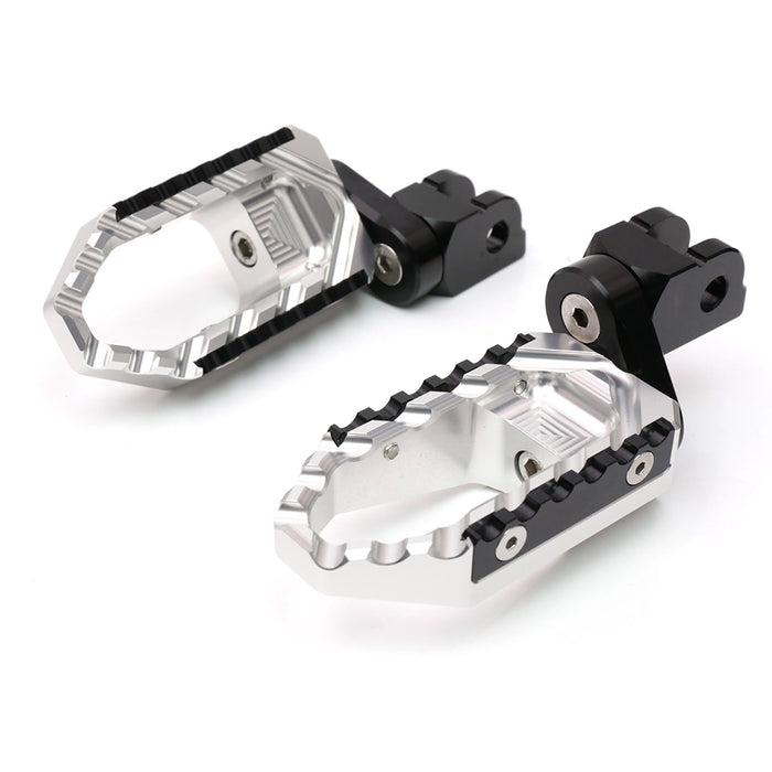 Rear 25mm extension foot pegs for Yamaha XMAX VMAX, black touring wide foot pegs by MC Motoparts with extended design.
