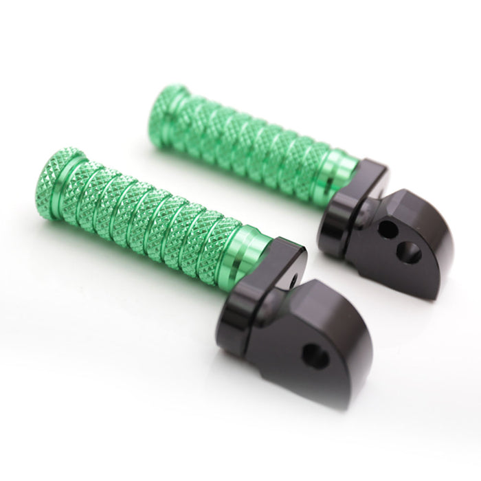 Black 25mm extension rear foot pegs for Yamaha YZF R6 R3 R1 R25 motorcycle by MC Motoparts, shown with mounting hardware.