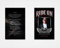Ride On Brother biker motorcycle memorial prayer card featuring winged engine emblem — Canva editable