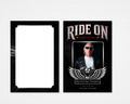 Ride On Brother biker motorcycle memorial thank you card template featuring winged engine emblem — Canva editable