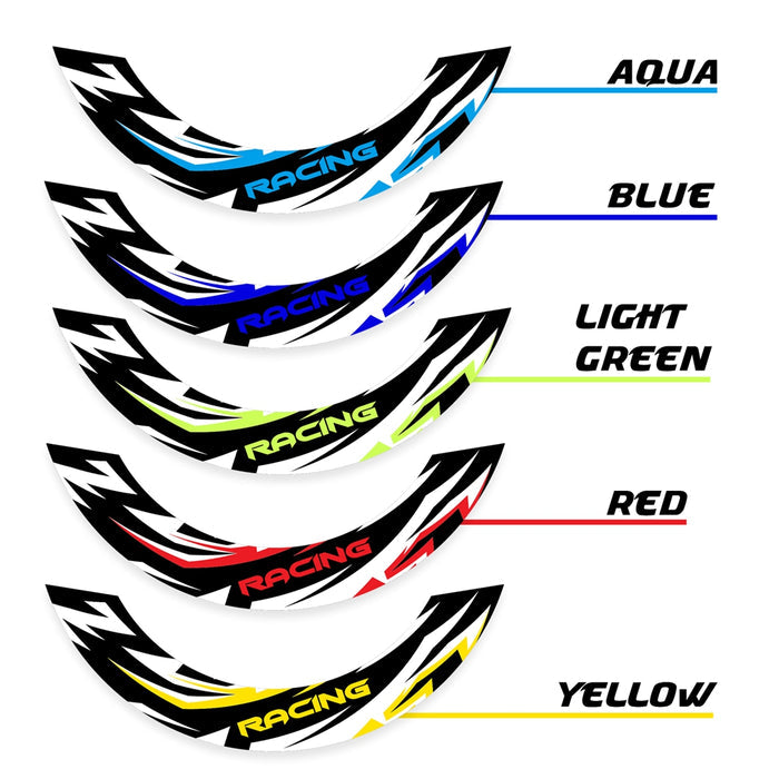 Honda RC125 VFR800F 17-inch wheel rim stickers and decals by StickerBao, featuring removable 2-piece front and rear rim decals.