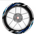 Honda RC125 VFR800F 17-inch wheel stickers and rim decals by StickerBao, showing removable 2-piece rim stickers on front and rear wheels.