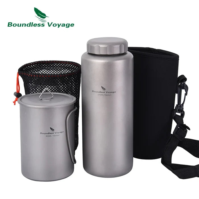 Gourde Titane 1050ml Grande Capacité - Anti-Fuite Expédition Longue Durée - Camp de Base Farzen