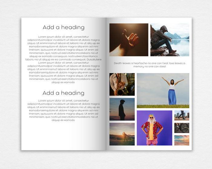 Customizable tribute pages of editable funeral program template