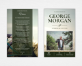 Where the Wind Goes funeral program front and back cover — misty outdoor scene with teal bicycle, dark green poem panel with "I Heard Your Voice in the Wind Today," photo placeholder and service details footer — Standard size