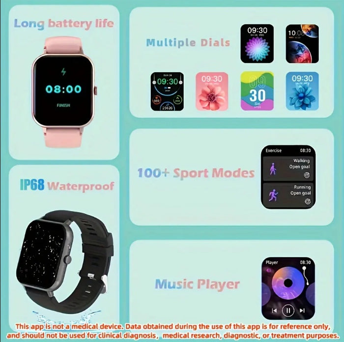 Montre Connectée Carrée Femme - Bluetooth Fitness Étanche - Camp de Base Farzen