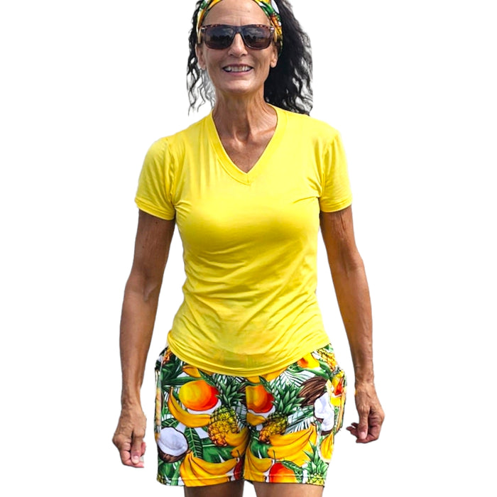 YOGAZ Bamboo UV Protectant V-Neck T-Shirts Yellow Sizes XXS to XXL - YOGAZ