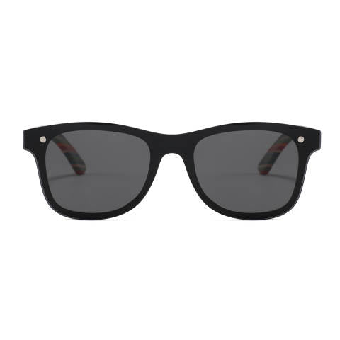 a pair of black sunglasses on a white background